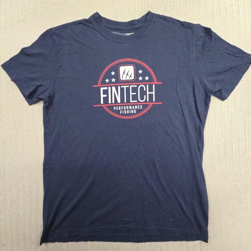 Fintech Shirt Mens Large Blue Performance Fishing Logo Graphic Tee Tagless